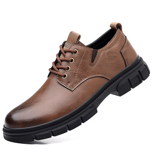 Chaussures en cuir décontractées pour hommes, bottes basses Martin en cuir de vachette à semelle souple, gris, noir, marron, couleur unie, lacets avant - Product Image 5