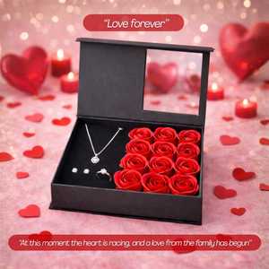 Scatola Regalo per Gioielli con 12 Rose Rosse Artificiali 18x13x4,5 Cm Elegante Regalo per San Valentino e Anniversario - Product Image 3