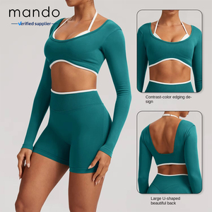 Top Deportivo Sin Costuras de Dos <span class=keywords><strong>Tonos</strong></span>, Tallas Grandes XS-XL, 90% Nailon, 10% Elastano, Alta Elasticidad, Suave, Camiseta de Yoga <span class=keywords><strong>con</strong></span> Sujetador para Mujer - Product Image 3