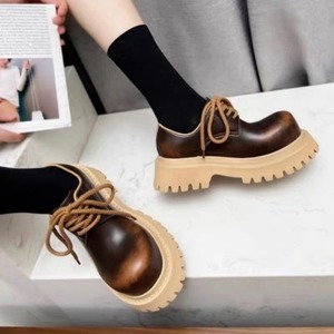 Chaussures pour hommes, chaussures pour femmes, chaussures unisexes, style britannique, chaussures en cuir à lacets à semelle épaisse, bout rond, talons épais - Product Image 5