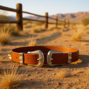 Cintura Angelina in Vera Pelle 3,5cm X 100cm con Doppia Fibbia Stile Western Accessorio Moda Unisex - Product Image 5