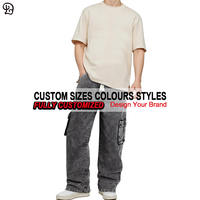 Jean cargo ample pour homme sur mesure, surpiqûres contrastées, grande poche, streetwear ample, hip hop, pantalon en denim surdimensionné, jambe large, pantalon décontracté