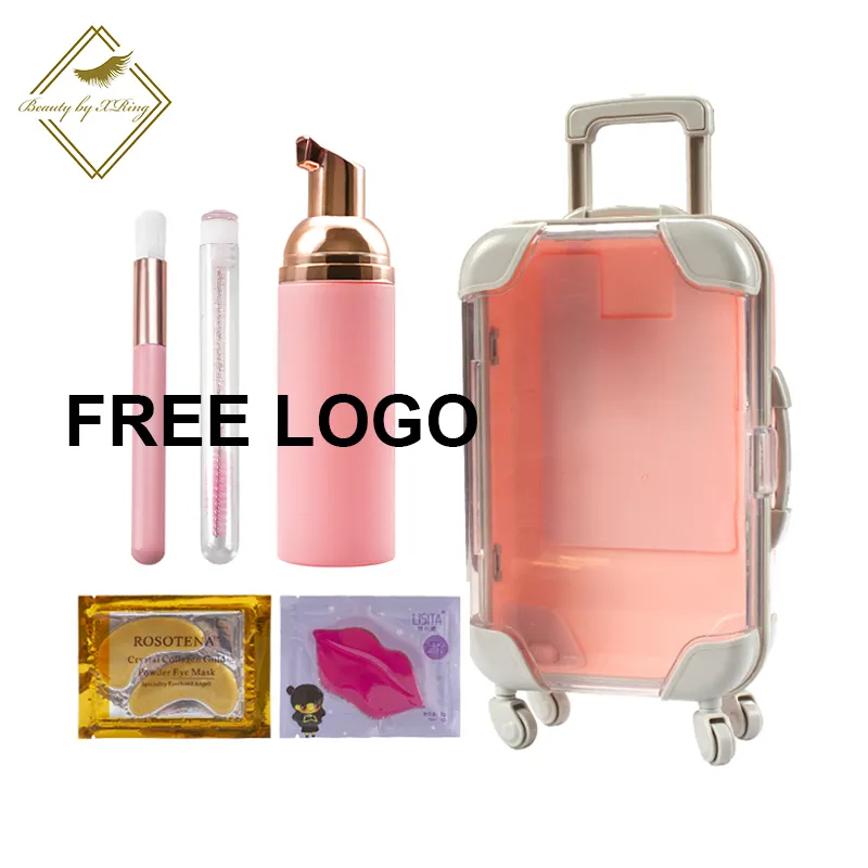 OEM lashshampoo private label suitcase kit pink lash foam cleanser eyelash extension shampoo