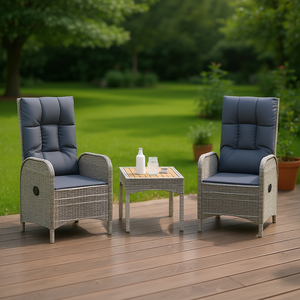 Ensemble de salon de jardin gris en rotin, 2 places, avec coussins, mobilier d'extérieur au design contemporain - Product Image 2