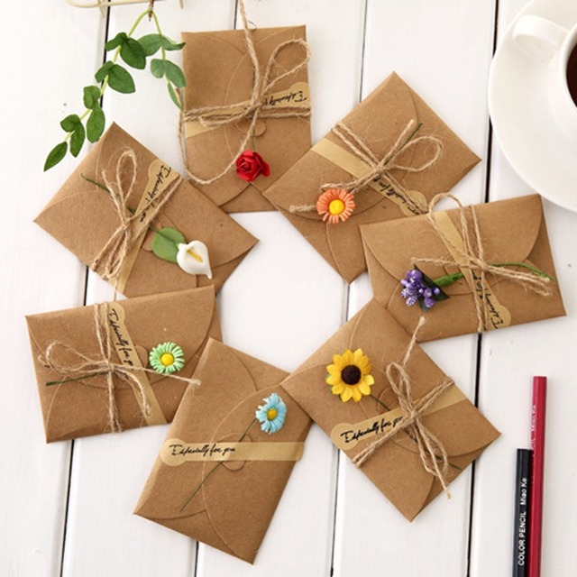 Handmade Small Kraft Paper Greeting Card DIY Gratitude Lover Holiday Wishes Gift Card for Office & School Use