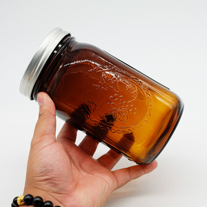 Tarros de albañil de cristal ámbar 1000ml personalizados tarros de albañil de cristal marrón de boca ancha 16 oz 500ml - Product Image 4