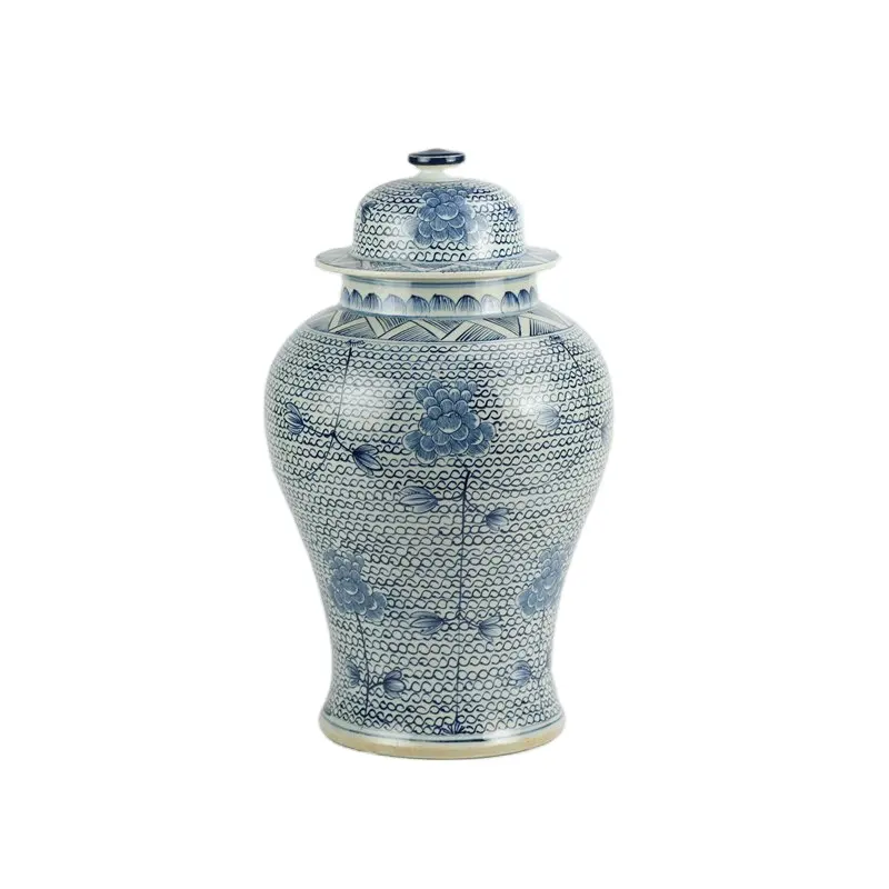 RZKY06 Hand paint blue and white floral pattern ceramic ginger jar
