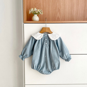 Mameluco de Primavera para Bebés de 0 a 24 Meses, Nuevo Modelo 2026, Body Bordado para Niña, Mameluco de Pana con Flores, Cuello Grande, Manga Larga, Triangular - Product Image 3