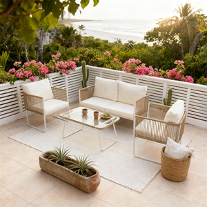 Conjunto de Muebles de Jardín Caribeño de 4 Piezas con Estructura de Aluminio, Cojines Personalizables y Mesa de Centro <span class=keywords><strong>para</strong></span> Patio Frontal a la Playa - Product Image 2