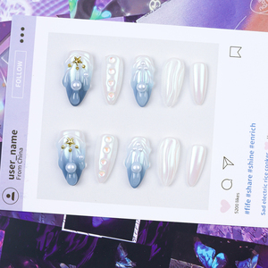 NAILOOK Ins - <span class=keywords><strong>Uñas</strong></span> Acrílicas Hechas a Mano con Diseño de Flores <span class=keywords><strong>Francesas</strong></span> en 3D, de Lujo, Cobertura Completa, 10 Piezas, <span class=keywords><strong>Uñas</strong></span> Postizas para Dedos, Venta al por Mayor - Product Image 5