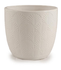 Glazed Ceramic Flower <b>Pot</b> Set Matte White Palm Leaf Embossed Texture Indoor Planters <b>Drainage</b> Hole Eco-Friendly Home Garden - Product Image 1