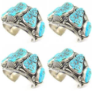 Nhiều Viên Đá Ngọc Lam Nhỏ Khảm Vòng Tay Bạc Cổ Lớn - Product Image 5