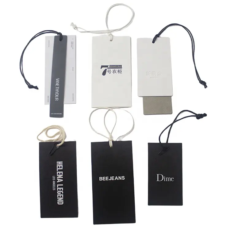 Goedkope Custom Ontwerp Afdrukken Naam Logo Papier Kledingstuk Hangtag Labels Kleding Hang Tags Met String