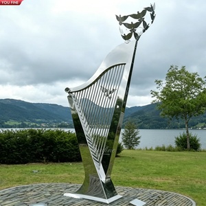 YOUFINE Escultura Moderna de Arpa de Acero Inoxidable 304/316 con Pájaros, Instrumento Musical Decorativo para Parques junto al Lago - Product Image 1