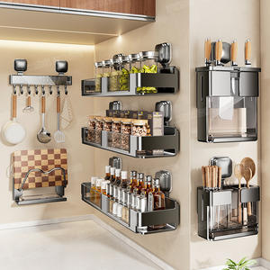 Estante de almacenamiento de cocina de metal gris con ventosa, soporte de pared para cuchillos, organizador de tapas de ollas y especias, sin necesidad de taladrar - Product Image 1