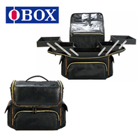 Профессиональный косметический чемодан OBOX с застежкой-молнией, тканевым покрытием и универсальными колесами - черный