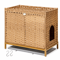 Handgewebtes Massives Rattan Klassisches Katzenhaus mit Kunststoffbasis, Faltbares Wohnzimmer-Haustierbett für Katzen und Hunde, Doppeltür-Design-Käfig für den Winter