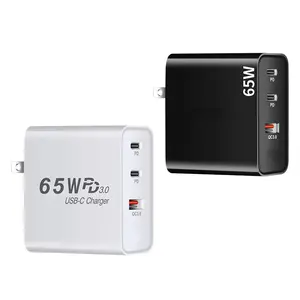 65W Broches interchangeables CC + A chargeur PD à trois ports Adaptateur double PD chargeur au nitrure de gallium