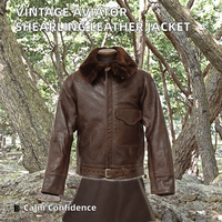 Veste d'aviateur pour homme en peau de mouton, col rabattu, style bomber, manteau de pilote vintage, mode hiver, respirant, écologique