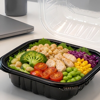 Boîte alimentaire jetable carrée en PP à compartiment unique avec couvercle pour salades, soupes et plats de restaurant