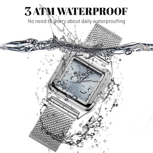 Montre-bracelet élégante pour femme, cadran en maille dorée à chiffres romains, étanche, carrée, 26 mm, en alliage, style affaires - Product Image 2