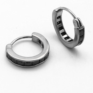 Yunnique Huggie <b>Earrings</b> Titanium Steel <b>Black</b> Diamond Channel Setting Geometric Design <b>Stud</b> Guangzhou Number GZYE-EC1027 - Product Image 2