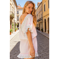Robe de plage blanche douce et unie en coton écologique brodé avec volants, pompons et service OEM
