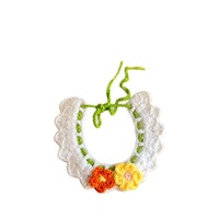 Écharpe tricotée à la main pour animaux de compagnie Printemps 2026, broderie florale pour chat, bavoir en fil pour chien, mignon, couleur orange, multi-occasions