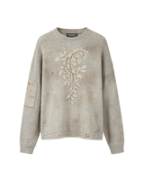 Pull tricoté à capuche épais effet vieilli, délavé vintage, délavé soleil, délavé à l'acide, effet salissures, streetwear, broderie strass, homme