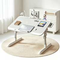 Table de lit pliable réglable en hauteur pour ordinateur portable, plateau inclinable avec tiroir, support de livre, ventilateur USB et lampe pour la lecture et le travail