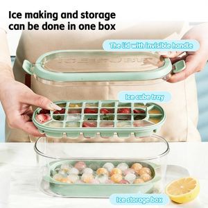 2 Pack <b>Stackable</b> Ice Cube Molds Tray with Handle Plastic Food Safe Sustainable <b>Storage</b> <b>Container</b> Easy Release Ice Molds Freezer - Product Image 3