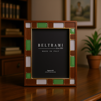 Beltrami Bingkai Foto Vertikal Meja Berlapis Perak Elegan Buatan Tangan Struktur Kayu Persegi Panjang Buatan Italia Model 9x13 Cm