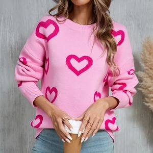 Women Y2k <strong>Valentines</strong> Oversized Knitted Sweater Heart Print Long Sleeve Crew Neck Loose Pullover <strong>Jumper</strong> Top Streetwear - Product Image 2
