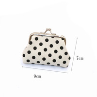 Tas Dompet Kecil Wanita Motif Titik Vintage Portabel Grosir, Dompet Mini Katun Cantik, Dompet Koin Mini dengan Perekat Hook and Loop Unisex