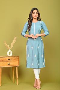 Conjunto tradicional Salwar Kameez de alta calidad para mujer, nueva moda, bordado pesado, trabajo de lentejuelas, Kurti, parte superior inferior, ropa de verano - Product Image 4