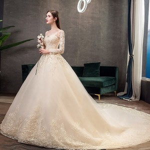 Wedding Dress Ball Gown Sweetheart Neckline Long Sleeve Off White Beige Train Natural Waist Polyester Fiber - Product Image 4