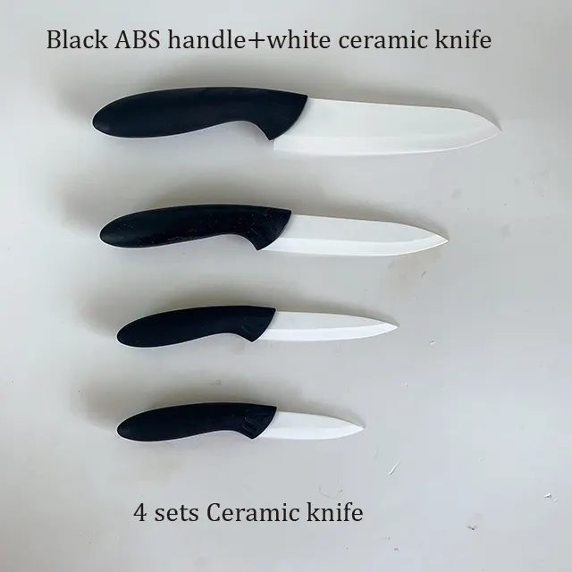 Dwarfsmith Amazon hot sell 4 sets white ceramic knife sharp with ABS black handle