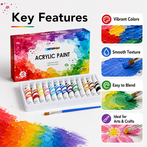 Lot de 12 couleurs de <span class=keywords><strong>peinture</strong></span> acrylique 20 ml en tube aluminium, non toxique, couleurs vives pour enfants, étudiants, artistes, projets artistiques DIY - Product Image 4
