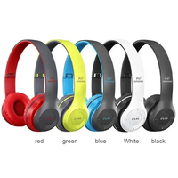 Casque audio P47 pas cher, écouteurs sans fil TF FM, casque avec LED bleue dynamique pour smartphones, pour les voyages