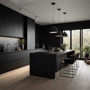 Style européen Taille personnalisée Paquet plat Armoires de cuisine Finition acrylique noire mate Évier en verre MDF <span class=keywords><strong>Menuiserie</strong></span> industrielle Sydney's - Product Image 4