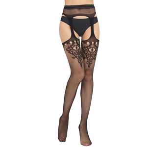 Bas de corps sexy en dentelle pour femmes bas de cuisse avec porte-jarretelles sur les genoux collants coupe florale - Product Image 1