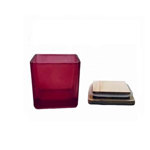 4 10 12oz 7 8cm Bocaux à bougies carrés rouges avec couvercle en verre Porte-apothicaires personnalisés de luxe Cube de mariage en gros - Product Image 1