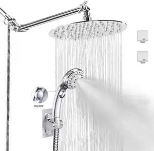 Luxurious Stainless Steel 8 Rain Showerhead and 5 Settings Handheld with Push Button Flow Control