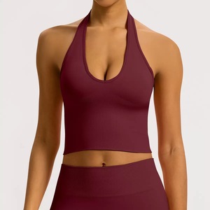 Débardeur d'entraînement à col en V pour femmes à la mode avec manches rembourrées respirant dos nu noisette sortant Camisole - Product Image 6