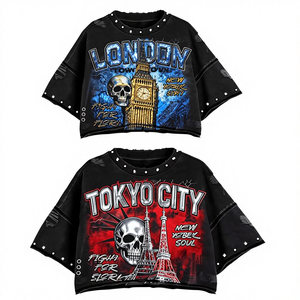 사용자 정의 레트로 산성 세척 라인 석 스트리트 스타일 T-Shirt100 % 면 인쇄 남자의 T-셔츠 느슨한 Fitdrop 숄더 - Product Image 1