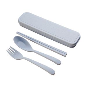 Ensemble de couverts réutilisables en paille de blé, cuillère, fourchette et baguettes portables pour étudiants, voyages en plein air, respectueux de l'environnement - Product Image 5