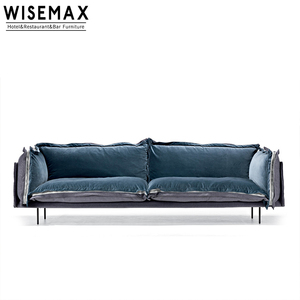 WISEMAX FURNITURE Mobilier de salon d'hôtel de style nodirc Ensemble de canapés Fauteuil de canapé moderne rembourré en <span class=keywords><strong>velours</strong></span> <span class=keywords><strong>bleu</strong></span> marine - Product Image 2