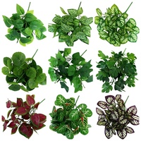 Tanaman Artifisial 7 Cabang Rumbai Kecil Daun Uang Buket Bunga Tanaman Hijau Dekorasi Dinding 32cm Indoor/Outdoor Cross-Border