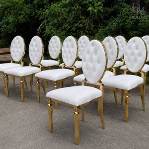 Custom Luxury Gold Glaze-Sealed Stainless Steel <b>High</b> <b>Back</b> Wedding Banquet <b>Chair</b> with PU Leather Seat and <b>Back</b> for Hotel Events - Product Image 3
