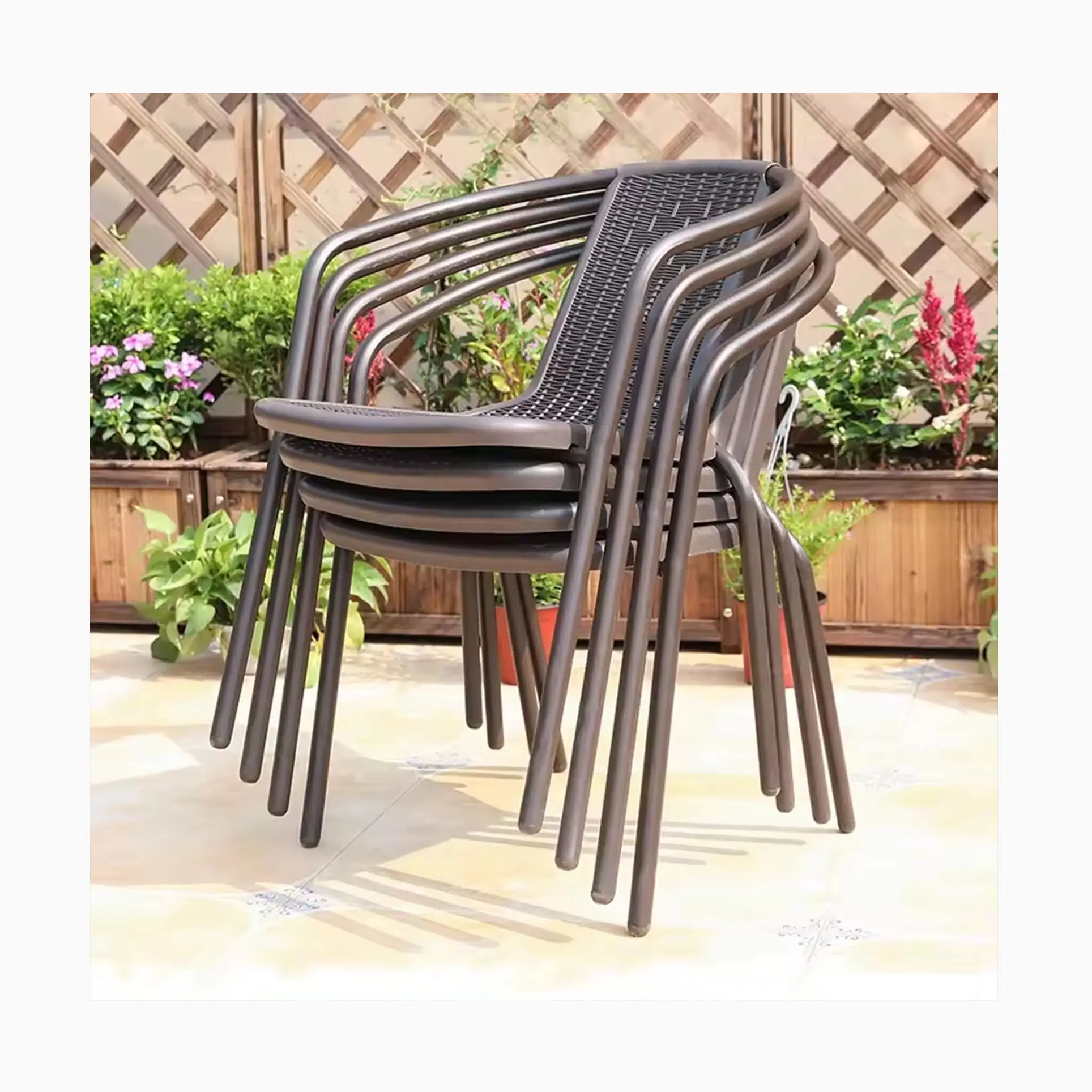 BOER kursi plastik rotan bisa ditumpuk, kursi plastik rotan murah harga pabrik Outdoor taman teras restoran
